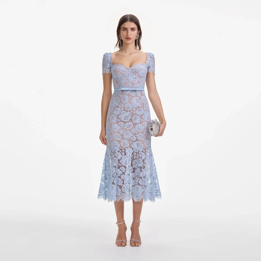 Baby Blue Fine Lace Midi Dress Baby Blue Fine Lace Midi Dress