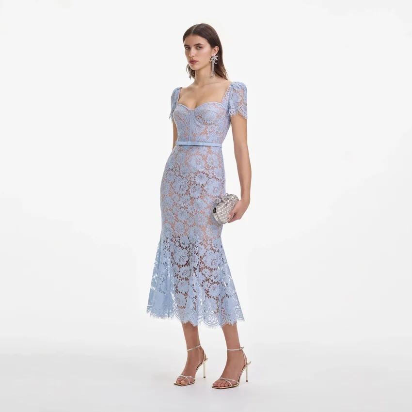 Baby Blue Fine Lace Midi Dress Baby Blue Fine Lace Midi Dress