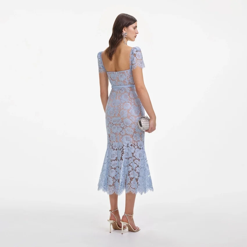 Baby Blue Fine Lace Midi Dress Baby Blue Fine Lace Midi Dress