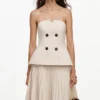 Beige Bandeau Pleated Midi Dress Beige Bandeau Pleated Midi Dress