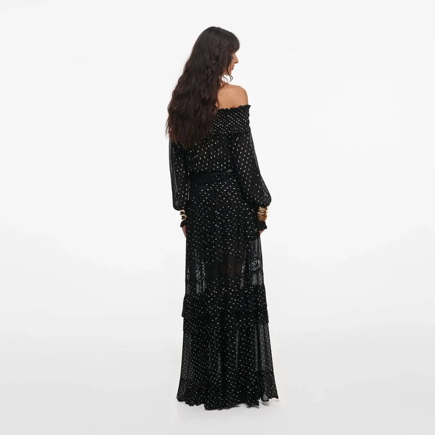 Black And Gold Chiffon Lace Maxi Skirt Black And Gold Chiffon Lace Maxi Skirt