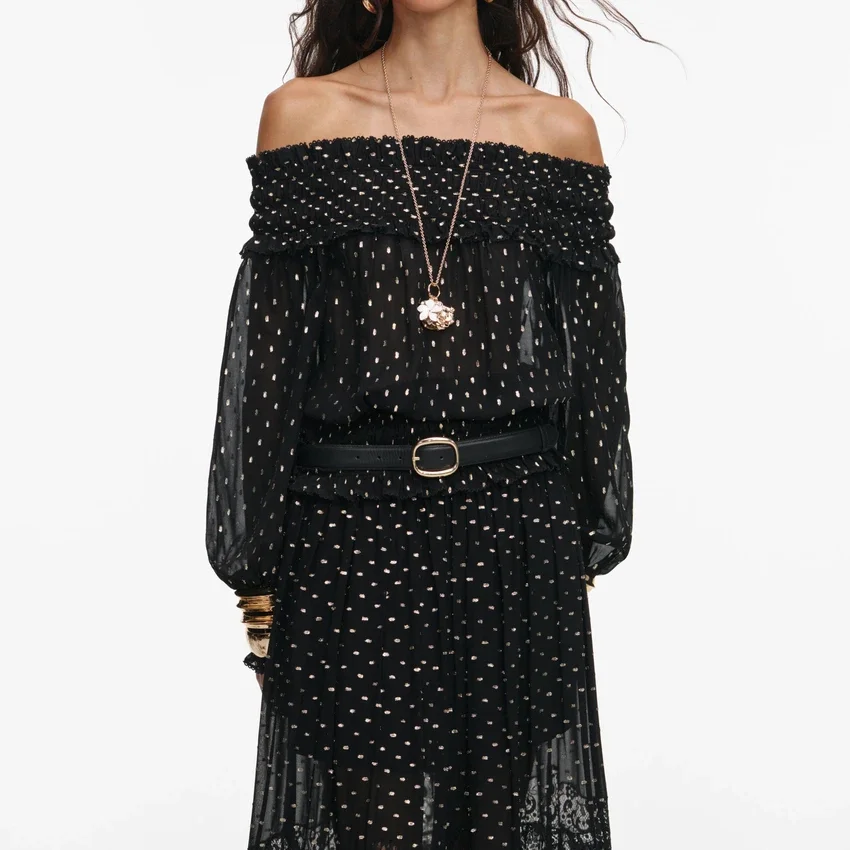 Black And Gold Chiffon Lace Maxi Skirt Black And Gold Chiffon Lace Maxi Skirt