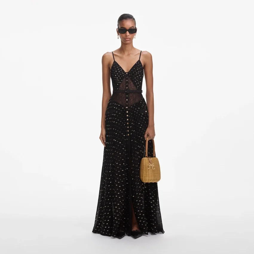 Black And Gold Chiffon Maxi Dress Black And Gold Chiffon Maxi Dress