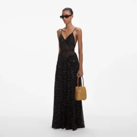 Black And Gold Chiffon Maxi Dress