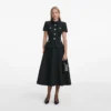 Black Boucle Collared Midi Dress Black Boucle Collared Midi Dress