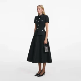 Black Boucle Collared Midi Dress