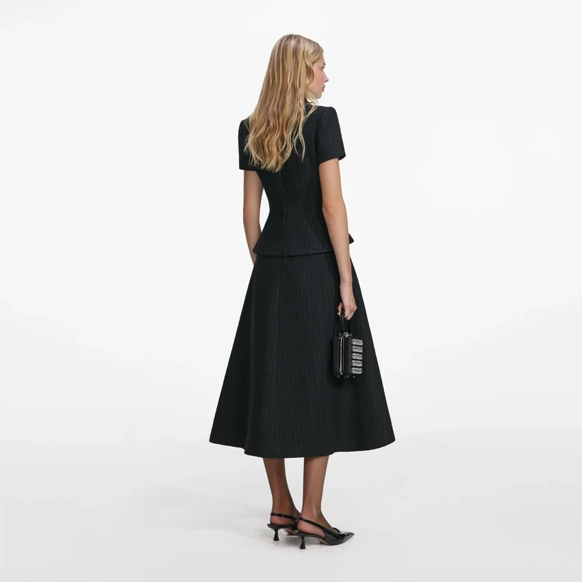 Black Boucle Collared Midi Dress Black Boucle Collared Midi Dress