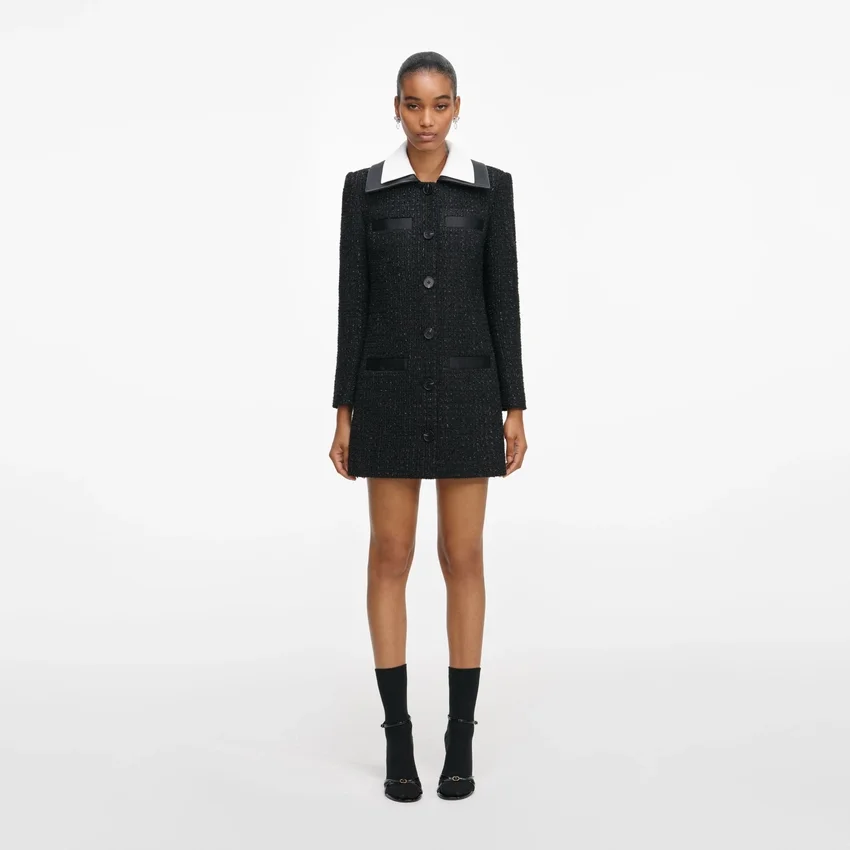 Black Boucle Contrast Collar Mini Dress Black Boucle Contrast Collar Mini Dress