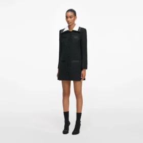 Black Boucle Contrast Collar Mini Dress