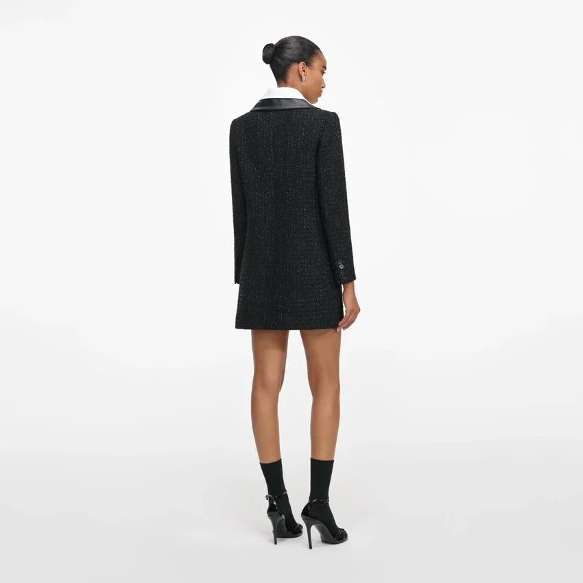 Black Boucle Contrast Collar Mini Dress Black Boucle Contrast Collar Mini Dress