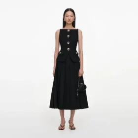 Black Boucle Crepe Midi Dress