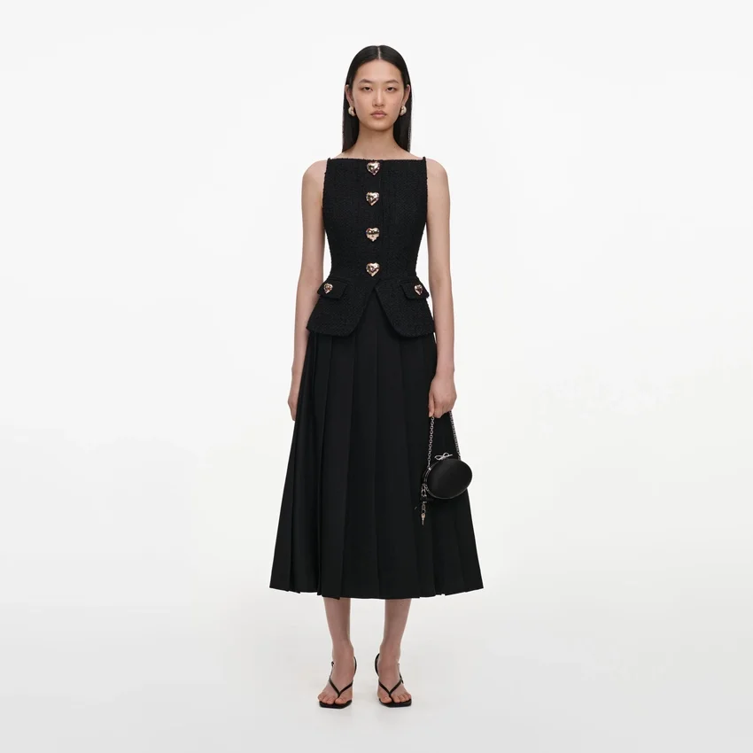 Black Boucle Crepe Midi Dress Black Boucle Crepe Midi Dress