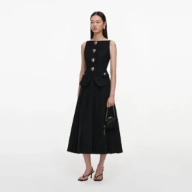Black Boucle Crepe Midi Dress