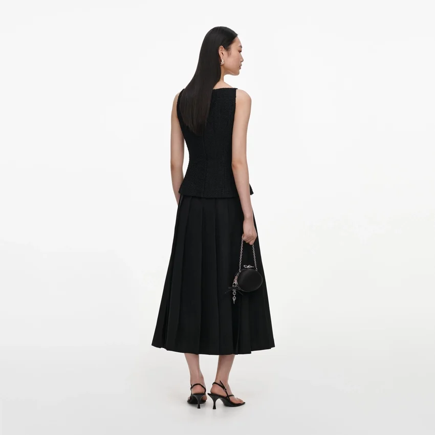 Black Boucle Crepe Midi Dress Black Boucle Crepe Midi Dress