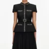 Black Boucle Crystal Trim Chiffon Midi Dress Black Boucle Crystal Trim Chiffon Midi Dress