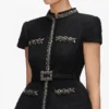 Black Boucle Crystal Trim Chiffon Midi Dress Black Boucle Crystal Trim Chiffon Midi Dress