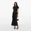 Black Boucle Crystal Trim Satin Midi Dress Black Boucle Crystal Trim Satin Midi Dress