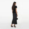 Black Boucle Crystal Trim Satin Midi Dress Black Boucle Crystal Trim Satin Midi Dress