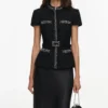 Black Boucle Crystal Trim Satin Midi Dress Black Boucle Crystal Trim Satin Midi Dress