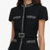 Black Boucle Crystal Trim Satin Midi Dress Black Boucle Crystal Trim Satin Midi Dress