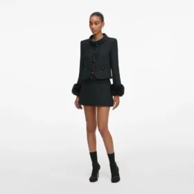 Black Boucle Faux Fur Cuff Jacket