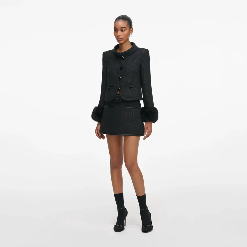 Black Boucle Faux Fur Cuff Jacket Black Boucle Faux Fur Cuff Jacket