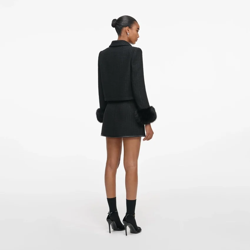 Black Boucle Faux Fur Cuff Jacket Black Boucle Faux Fur Cuff Jacket