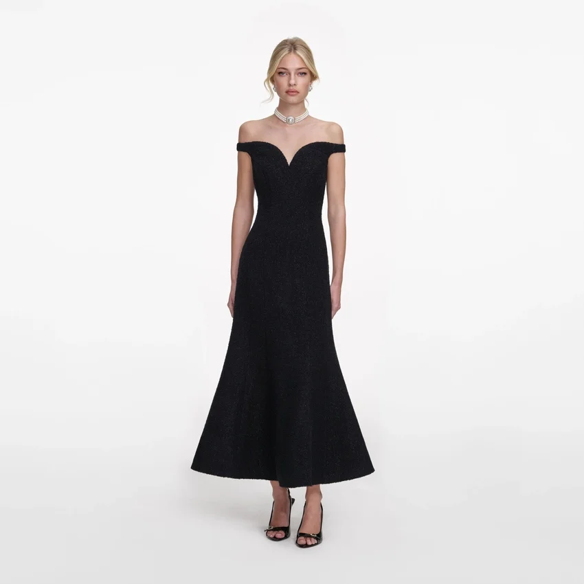 Black Boucle Midi Dress Black Boucle Midi Dress