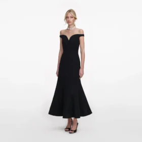 Black Boucle Midi Dress