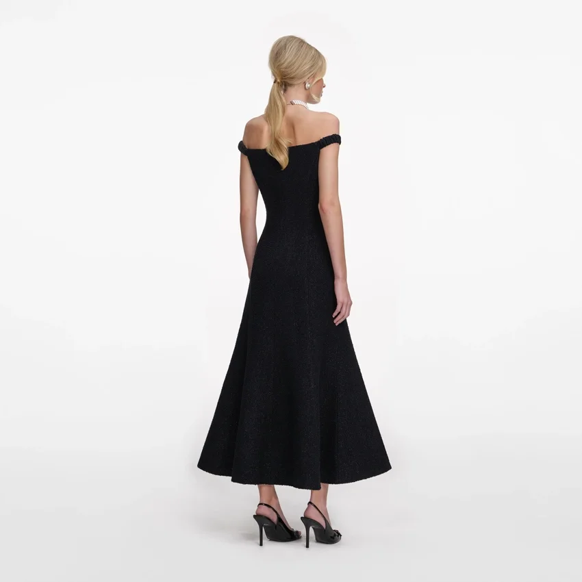 Black Boucle Midi Dress Black Boucle Midi Dress