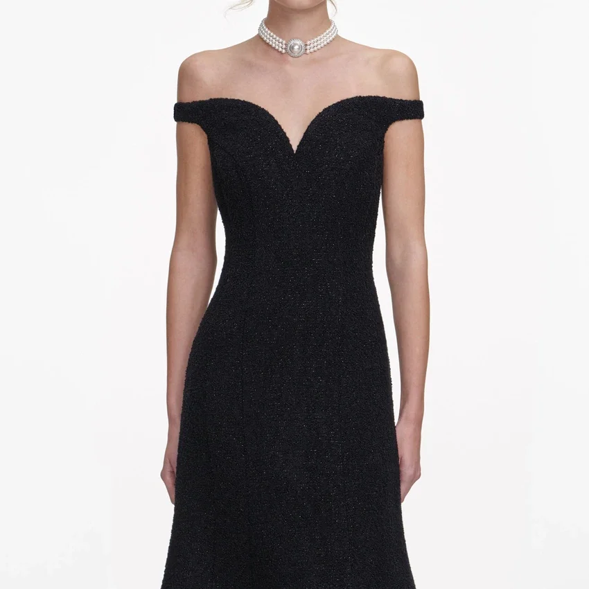 Black Boucle Midi Dress Black Boucle Midi Dress
