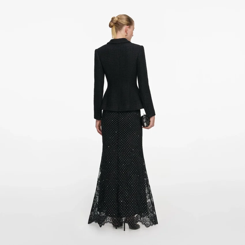 Black Boucle Rhinestone Lace Maxi Dress Black Boucle Rhinestone Lace Maxi Dress