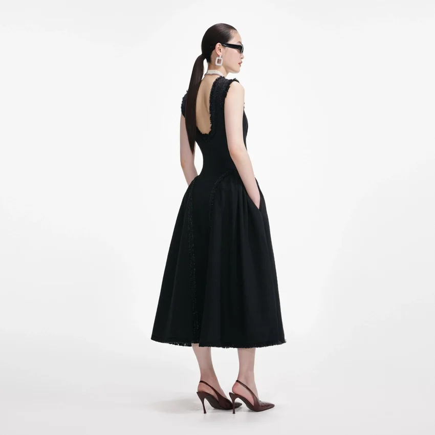 Black Boucle Sleeveless Midi Dress Black Boucle Sleeveless Midi Dress