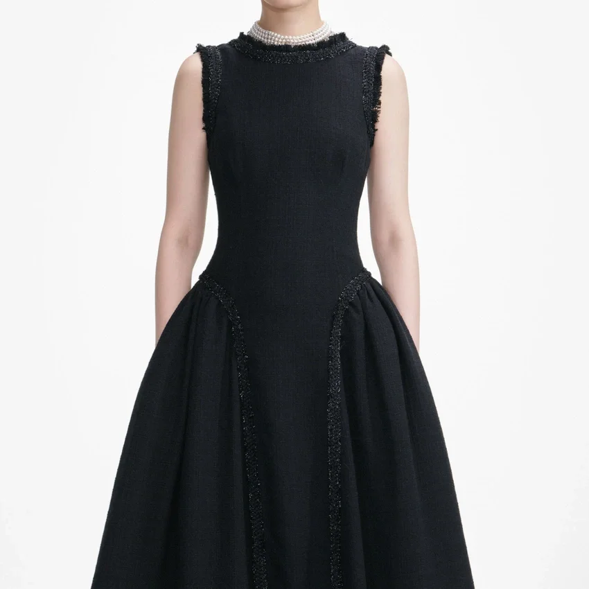 Black Boucle Sleeveless Midi Dress Black Boucle Sleeveless Midi Dress
