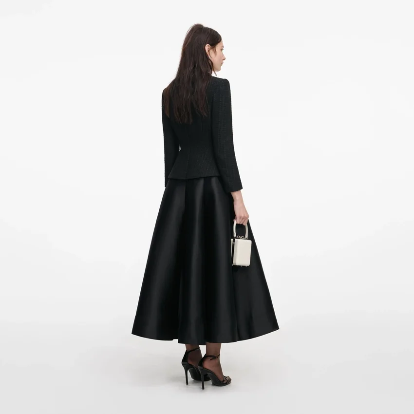 Black Boucle Taffeta Midi Dress Black Boucle Taffeta Midi Dress