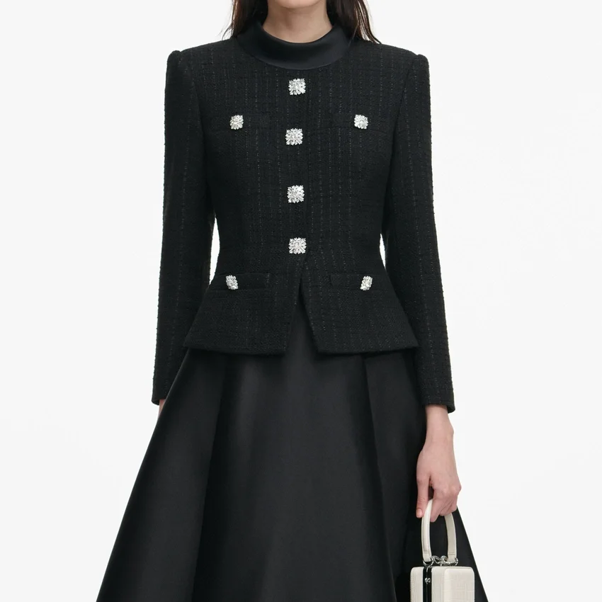 Black Boucle Taffeta Midi Dress Black Boucle Taffeta Midi Dress