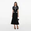 Black Chenille Knit Flower Trim Midi Dress Black Chenille Knit Flower Trim Midi Dress