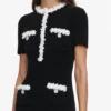 Black Chenille Knit Flower Trim Midi Dress Black Chenille Knit Flower Trim Midi Dress