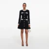 Black Chenille Knit Flower Trim Mini Dress Black Chenille Knit Flower Trim Mini Dress