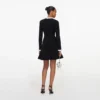 Black Chenille Knit Flower Trim Mini Dress Black Chenille Knit Flower Trim Mini Dress