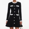 Black Chenille Knit Flower Trim Mini Dress Black Chenille Knit Flower Trim Mini Dress
