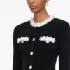 Black Chenille Knit Flower Trim Mini Dress Black Chenille Knit Flower Trim Mini Dress
