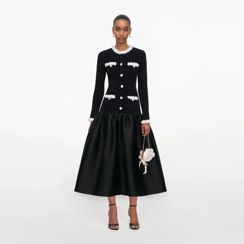Black Chenille Taffeta Midi Dress Black Chenille Taffeta Midi Dress