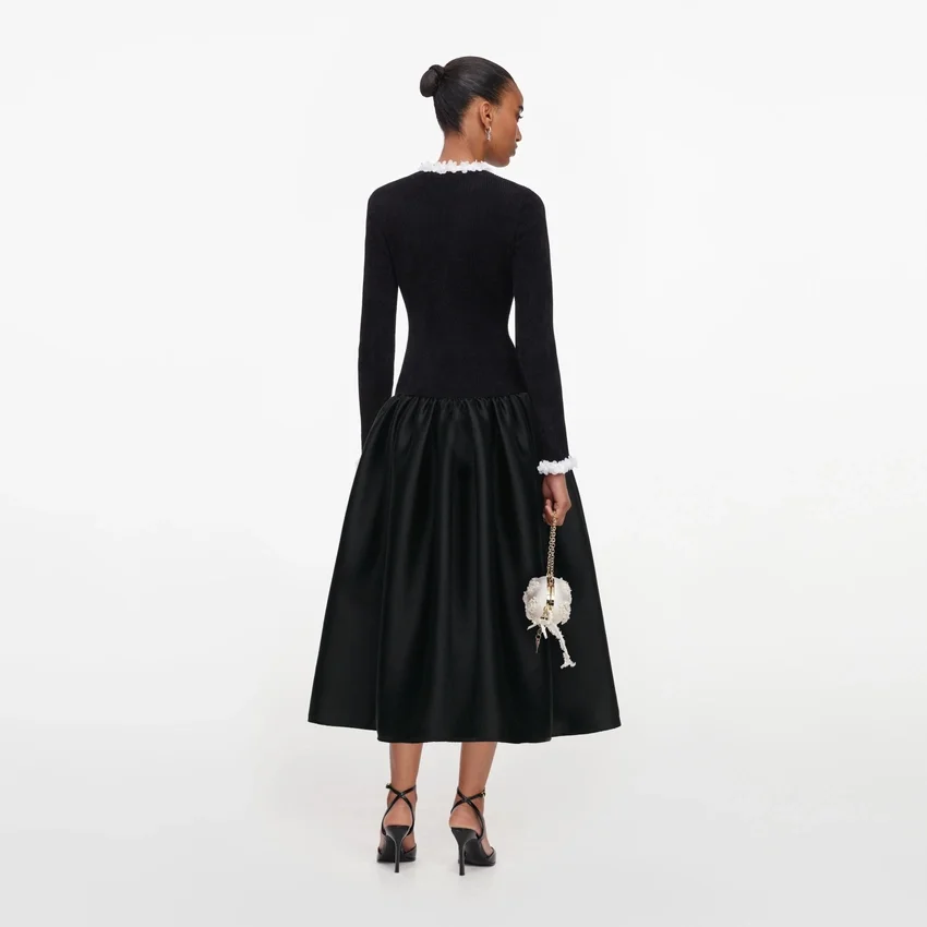 Black Chenille Taffeta Midi Dress Black Chenille Taffeta Midi Dress