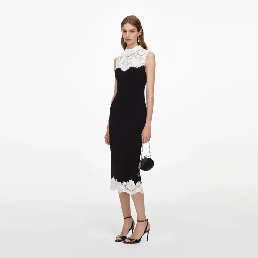 Black Contrast Lace Bodice Midi Dress Black Contrast Lace Bodice Midi Dress