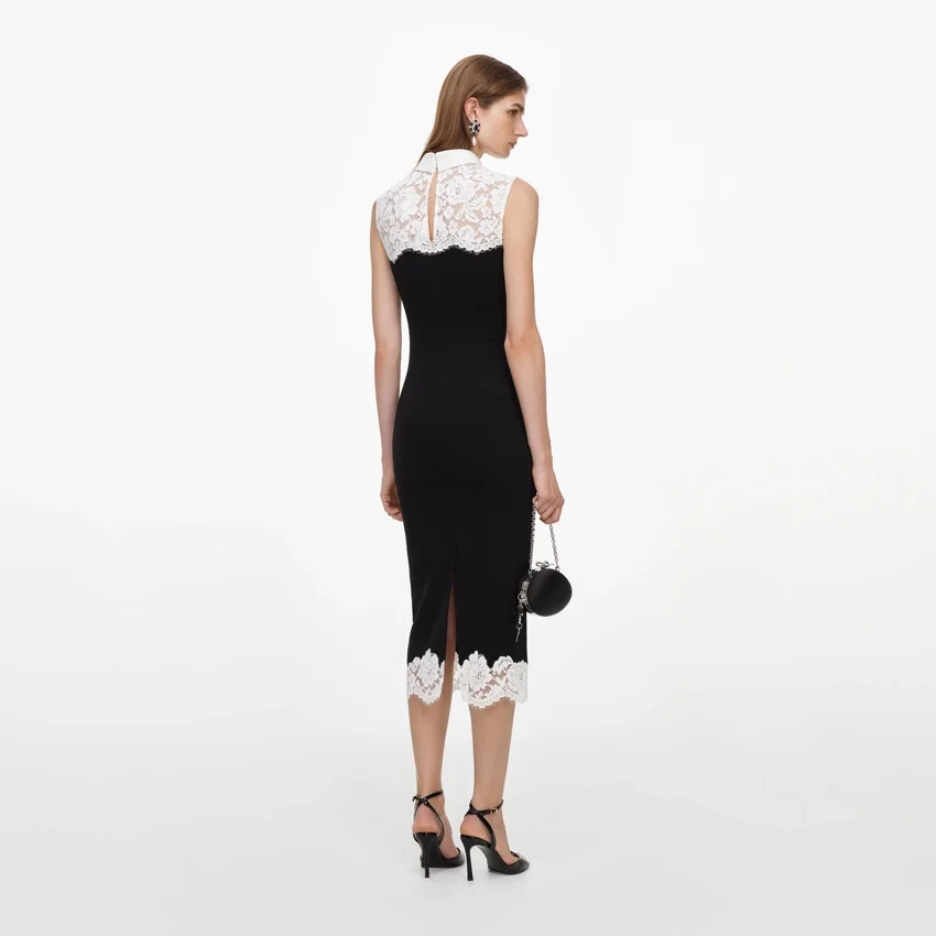 Black Contrast Lace Bodice Midi Dress Black Contrast Lace Bodice Midi Dress