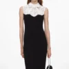 Black Contrast Lace Bodice Midi Dress Black Contrast Lace Bodice Midi Dress