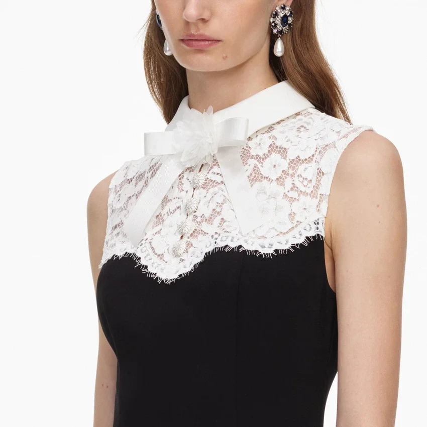 Black Contrast Lace Bodice Midi Dress Black Contrast Lace Bodice Midi Dress