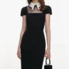 Black Crepe Bow Collar Midi Dress Black Crepe Bow Collar Midi Dress