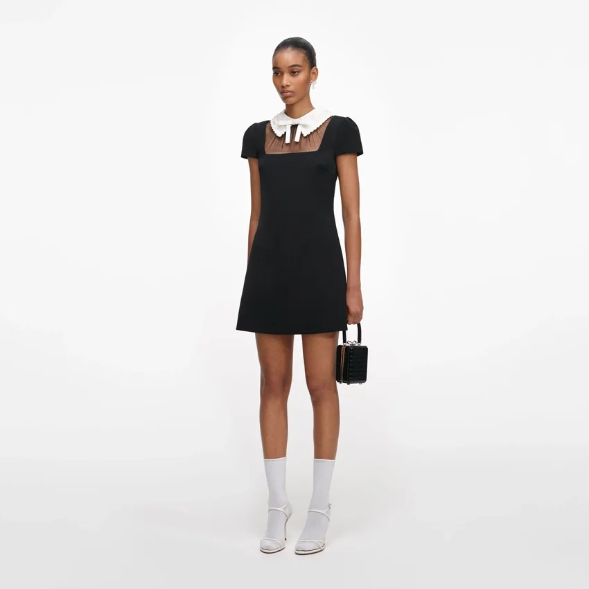 Black Crepe Bow Collar Mini Dress Black Crepe Bow Collar Mini Dress